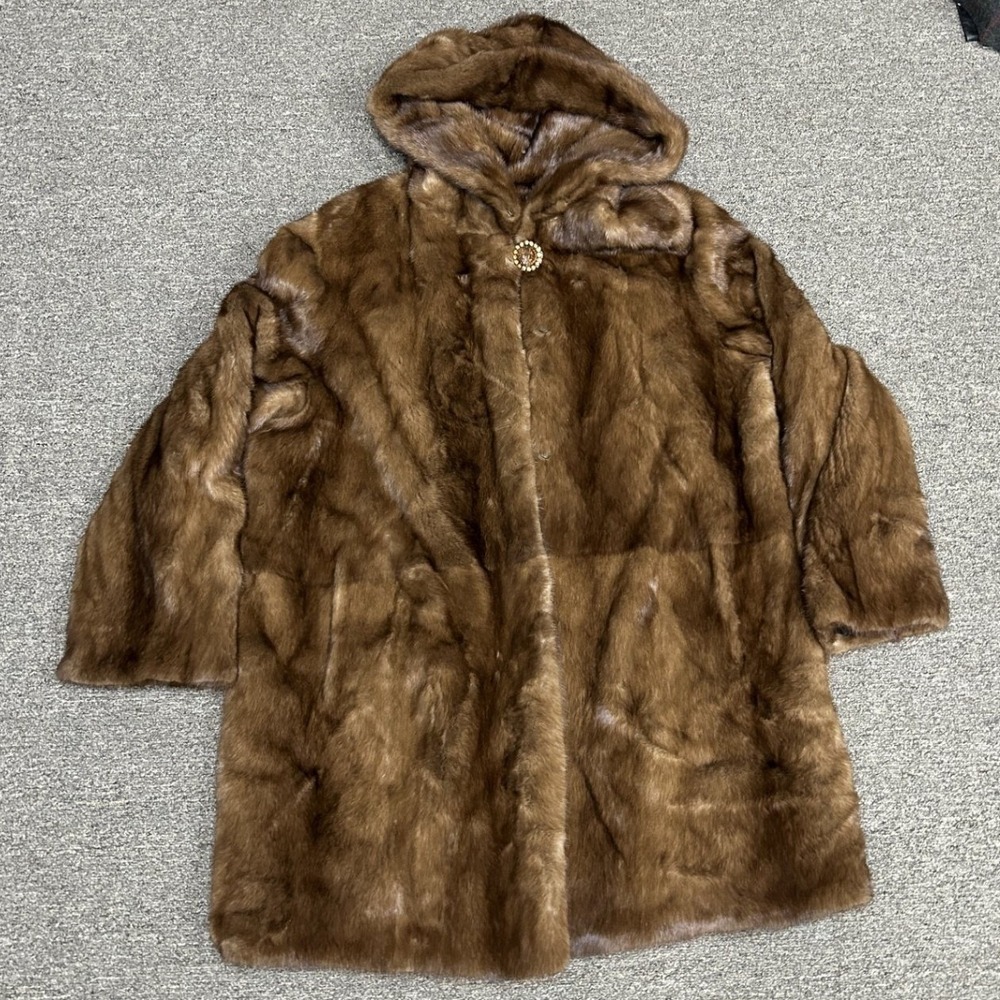 Saga Mink Fur Coat Women Brown Hooded Zhen Xin Fur Luxury Mid Length